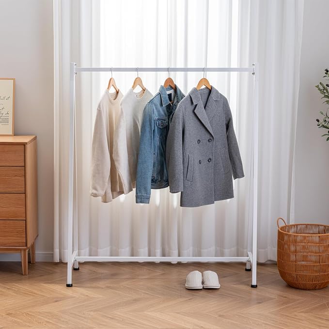 MyGift A-Frame Clothing Rack, 47 Inch Modern Heavy Duty White Metal Wardrobe Clothes Rack, Commercial Grade Freestanding Garment Hanger for Bedroom Closet or Retail Display