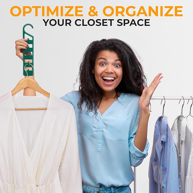 CraftyCrocodile Space Saving Hangers for Clothes - 10 in Pack, Heavy Duty Plastic, Multi Closet Space Savers for Shirts, Pants, Jeans, Sweaters - Hanger Organizer Space Saver