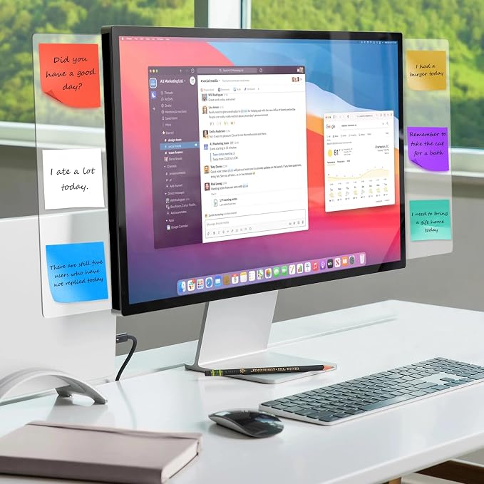 2-Pack Frameless Monitor Sticky Note Boards - Screen Memo Board for Edgeless Monitors, Decorative Computer Transparent Side Panels, Home Office Computer Memo Holder