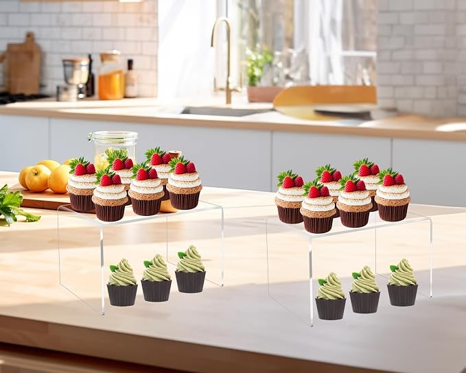 CLAY TONIC 2-PC Large Clear 5MM Thick Acrylic Display Risers, 9x6x6 Inch | Kitchen Organizer and Storage,Display Food, Pantry Cabinet Shelf, Retail Display