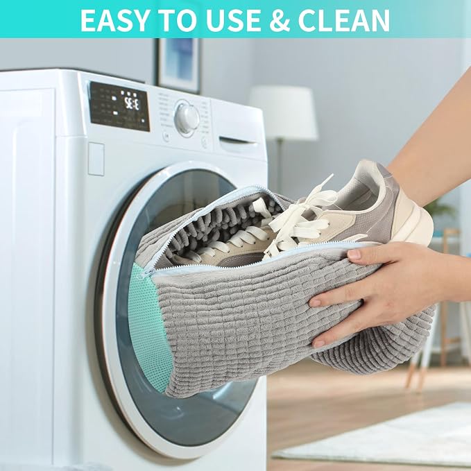 2 Pack Shoe Washing Machine Bag, Laundry Shoe Bag for Washer and Dryer, Reusable Shoe Cleaning Bag for Sneakers and All Shoes Types with Self-Locking Zipper(Gray)