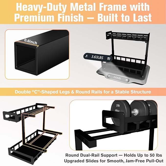 Under Sink Organizer 2 Pack, Metal Large Capacity 2-Tier Sliding Cabinet Storage Rack, Heavy-Duty Rust-Resistant Steel Frame, Holds 50 lbs Each, Adjustable Height 12–16", 14"D x 11"W for Home, Black