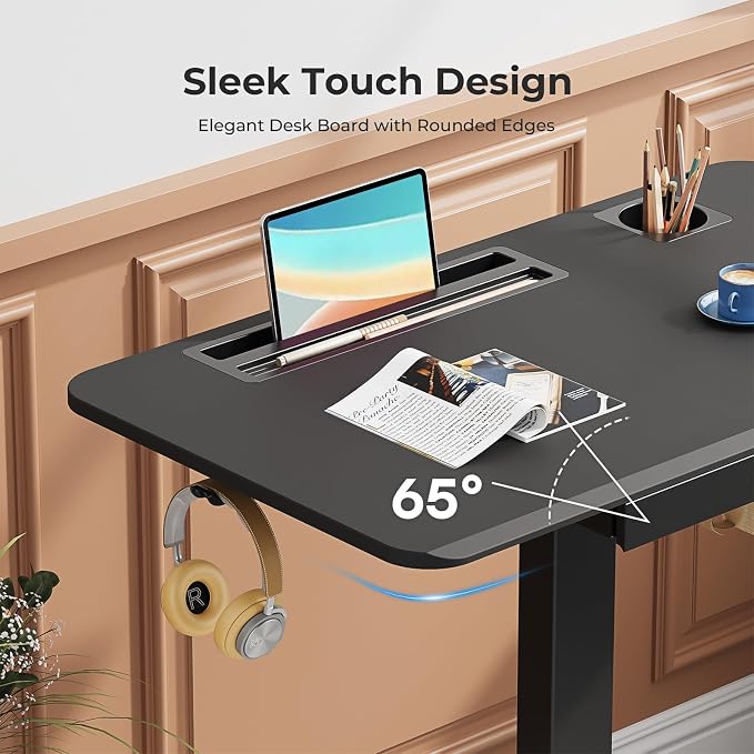 28" Mobile Standing Desk with Drawer, Portable Laptop Desk | Rolling Desk with Cup Holder & Hooks, Height Adjustable Computer Cart on Wheels for Classroom, Study Desk with Storage, Black