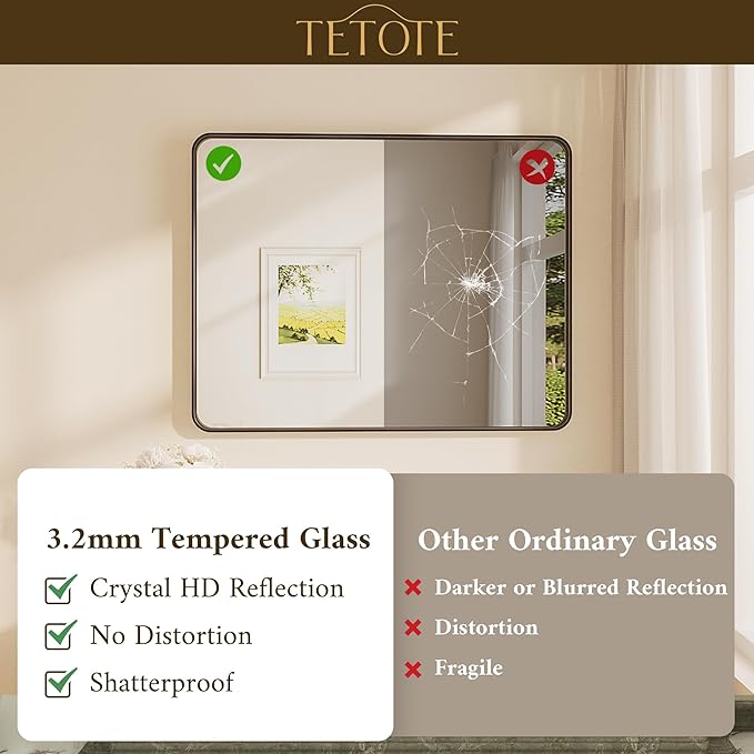 TETOTE Black Framed Bathroom Mirror, 40 x 24 Inch Matte Metal Frame Vanity Mirror, Modern Farmhouse Wall Mounted Rectangle Mirror (Horizontal/Vertical)