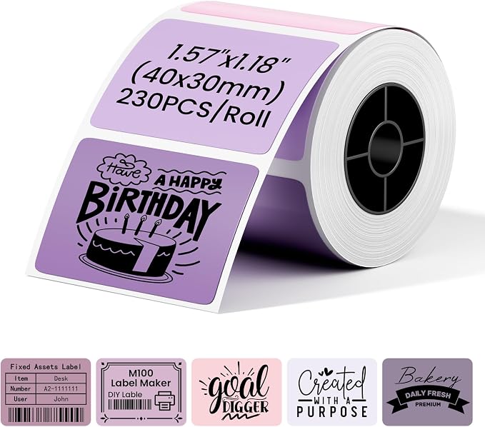 Phomemo M110 Labels - 1.57" x 1.18" Thermal Self-Adhesive 5 Stickers for M110/M100/M220/M250 Label Printers, 1 Roll 40x30mm Thermal Label Paper for Candle, Baking, Logo, Gift,230 PCS