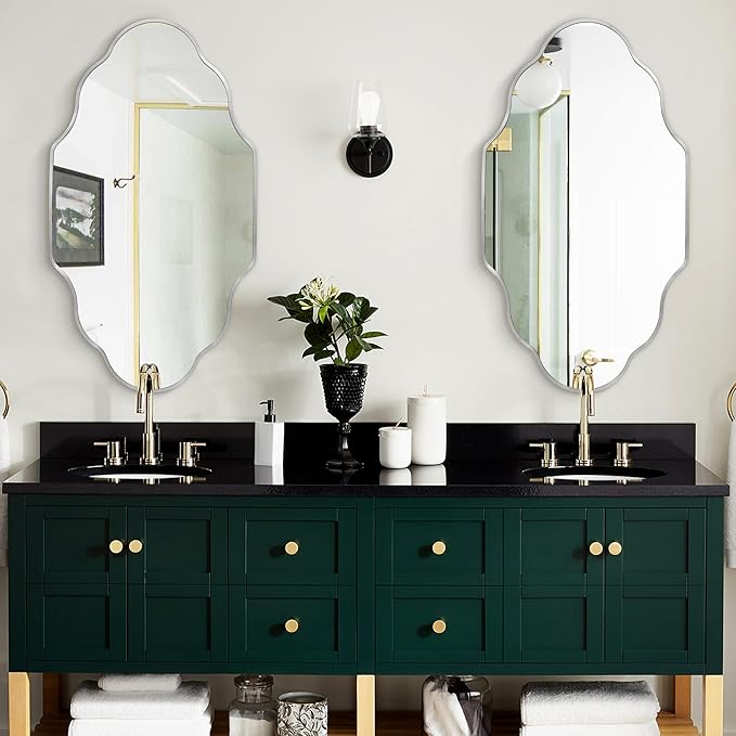 Dorlicecass Wall Mirror for Bathroom - Silver Mirror Wall Decor 24" x 36"Modern Mirror Wall Decor with Aluminum Alloy Frame for Bathroom, Bedroom, Living Room, Dining Room, Cloakroom, Entryway