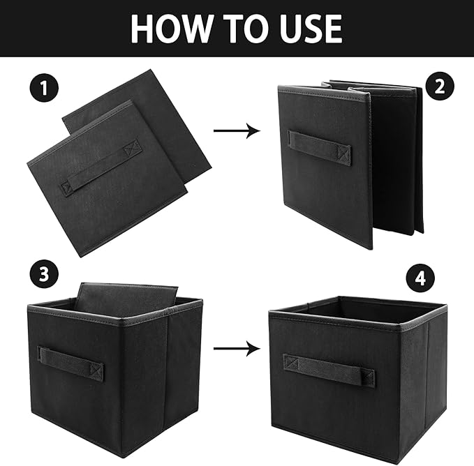 EBIGIC Small Storage Bins[6 Pack] 9.0"x7.5"x7.5" Small Size Fabirc Foldable Closet Toy Organizer Collapsible Cloth Black