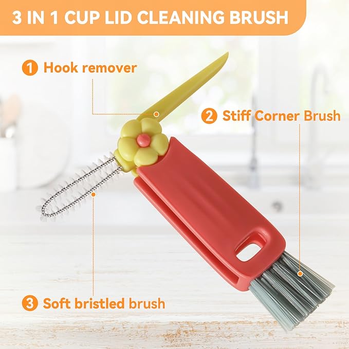 3 in 1 Cup Lid Gap Cleaning Brush Set, Multifunctional Bottle Clean-ing Brush, Cup Lid Gap Cleaner, Home Kitchen Crevice Cleaning Brush Tools (Green)