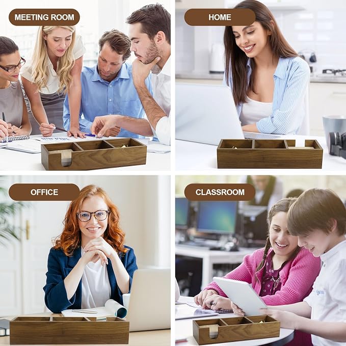 Buqoo Walnut Wooden Sticky Note Holder | 12" x 4.3" x 2.4" Self Stick Note Pads Holder Memo Pad Dispenser for School N Home Office Supplies