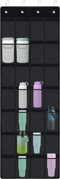 NiHome 28 Pockets Door Hanging Cup Organizer Fit for Stanley Tumbler, Black | Large Capacity Over the Door Water Bottle Organizer, Space-Saving Elastic Mesh Bottle Holder for Kitchen, Pantry, Classroom