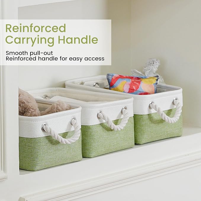 Storage Baskets for Shelves 11.8x7.9x5.2 Inch, Foldable Fabric Storage Bins with Handles, Small Storage Baskets for Organizing Closet, Office, Home Organization (1-Pack, White&Green)
