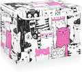 CaTaKu Large Fabric Storage Bins With Lids, Cute Pink Cat Storage Boxes With Handles for Organizing Clothes, Collapsible Storage Cube Bins for Shelve