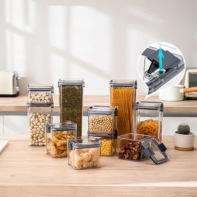 Cetomo 4.5Cup Sealed Food Storage Container, Fridge Organizer Bins with Clips for Kitchen, Freezable Airtight Leak-Proof Stackable Plastic Clear