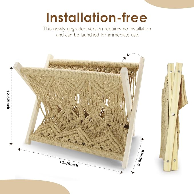 Boho Macrame Magazine Holder,Hand-Woven Magazine Rack for Home Office | Multifunctional Storage Basket for Letters, Magazines, Books and Newspapers