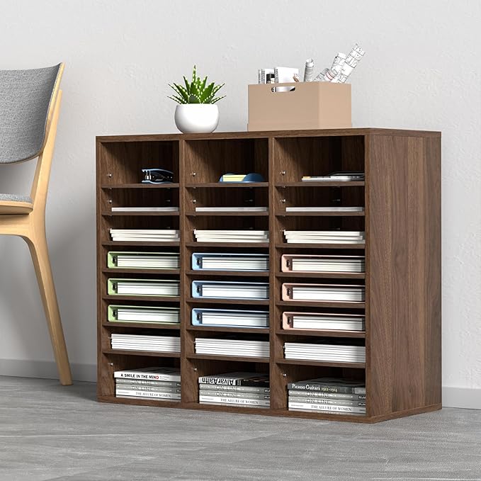 VEVOR 24 Compartments Office Mailbox, Adjustable Shelves, Wood Literature Sorter 29x12x24.4 inches – Ideal for Office, Home, Classroom, Mailrooms Organization – EPA Certified (Brown)