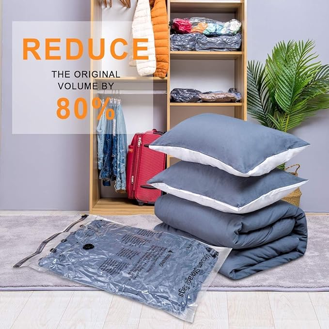 GONGSHI Vacuum Storage Bags, Space Saver Bags for Clothing,Blankets,Comforters, Pillows, Clothes,Travel,12 Jumbo