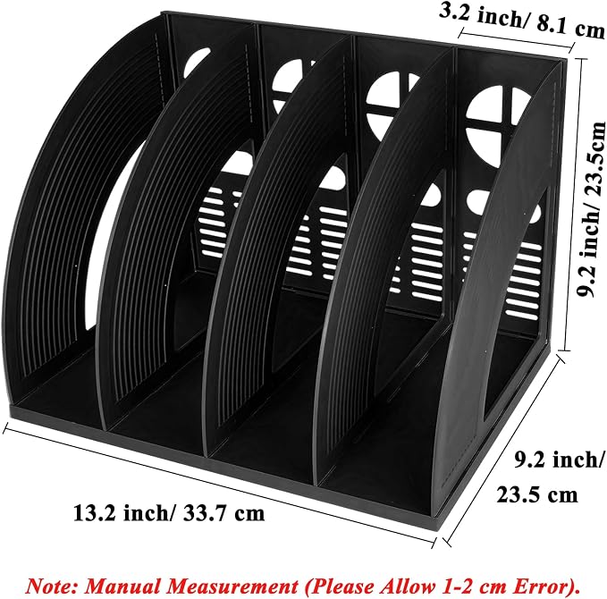 SAYEEC Sturdy Magazine Holder 4 Compartments Plastic Desktop File Organizer File Dividers Office Organizer Storage Document Magaizne Rack Display Box (Black)