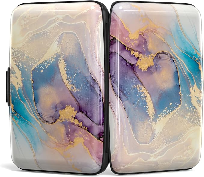 Credit Card Holder for Women, Small RFID Metal Credit Cards Wallet Cute Business Card Holder Pocket ID Case, Pink Gold Marble