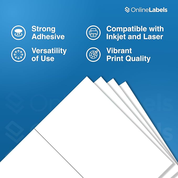 8.5 x 5.5 Half-Sheet Shipping Labels - Permanent, White Matte - for FBA, FedEx, UPS - Pack of 20,000 Labels, 10,000 Sheets - Inkjet/Laser Printers - Online Labels