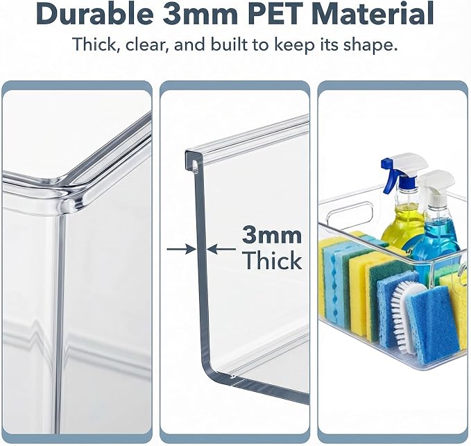 MOONEDGE 10 Pack Clear Plastic Storage Organizer Bins, 4 Large & 6 Narrow | Under-Sink Storage Containers, Kitchen, Pantry, Bathroom, Cabinet Organization, Clear Bins for Organizing, Deep Narrow Bins