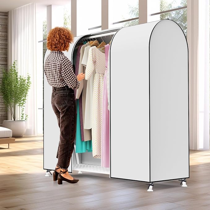 Zilink Garment Rack Cover Garment Bags Protector Wardrobe Cover 60in, White | Dustproof, Breathable, 2 Durable Zippers, Clothes Rack Cover for Garment Rack (Rack Not Included)