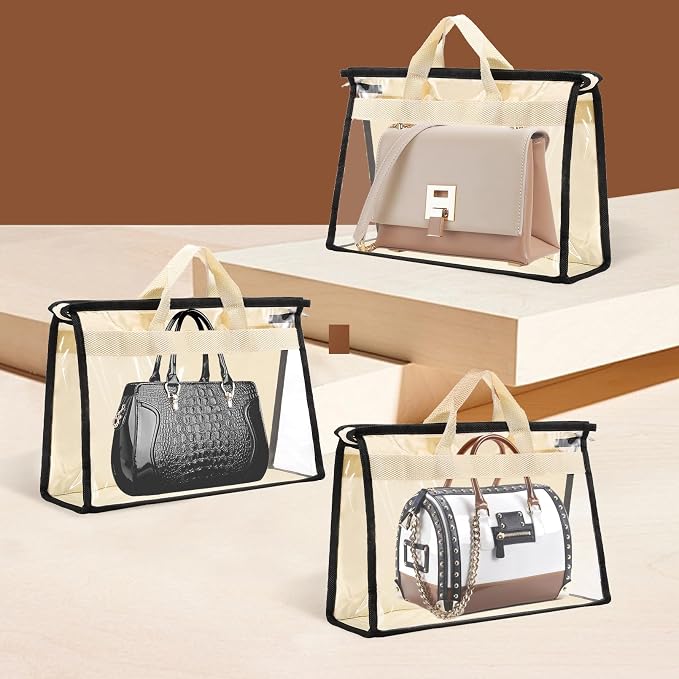 Dust Bags for Handbags,6 Pack Clear Handbag Storage Organizer,Purse Storage Bag with Zipper and Handle,Handbag Dust Bags for Closet Hanging Storage (6pcs S)