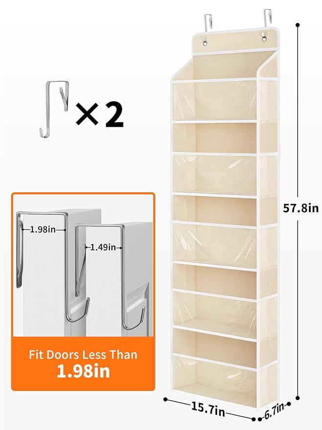 JARLINK Over The Door Toy Storage Organizer w/Clear Window, Beige | Anti-Tilt 44 lb Load Capacity, Baby Toy Storage Organizer for Stuffed Animals, Nursery, Kid Bedroom, Newborn Baby Essentials
