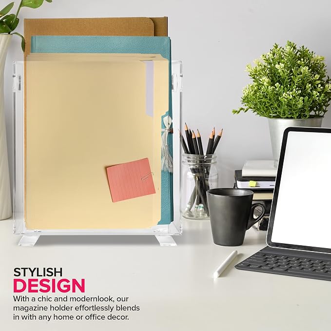 Stock Your Home Acrylic Magazine Holder (3 Pack), Crystal Clear Shatterproof Organizer with Open Top – Space-Saving Display for Office, Reception, Desk, and Waiting Room