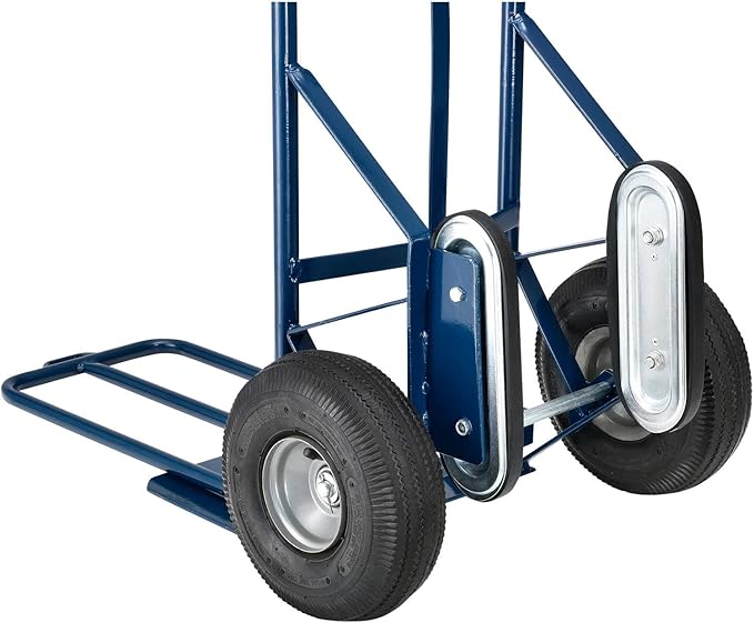 Global Industrial General Purpose Steel Hand Truck with Curved Handle & Stair Climbers, 10" Diameter Pneumatic Wheels, 14" W x 10" L Noseplate, 600 Lb. Capacity