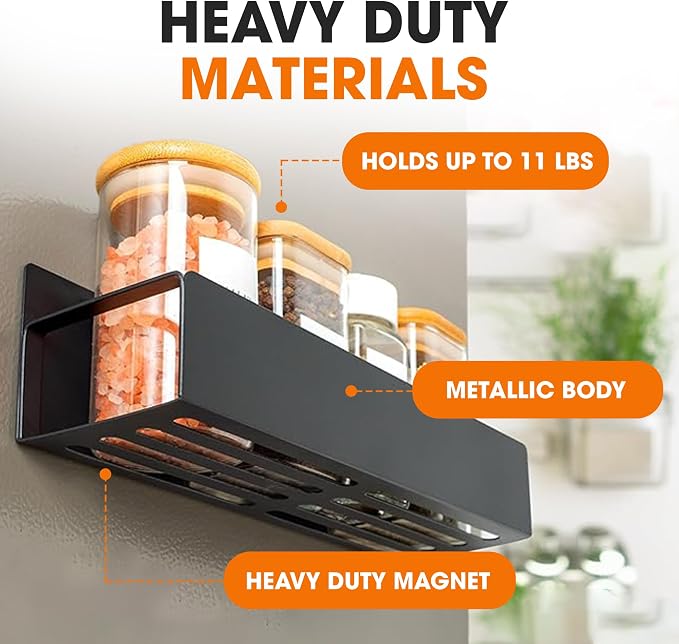 Cheer Collection Magnetic Spice Rack for Refrigerator Set of 4 Heavy Duty Metal Shelves, Corrosion-Proof Fridge Organizer for Kitchen Storage