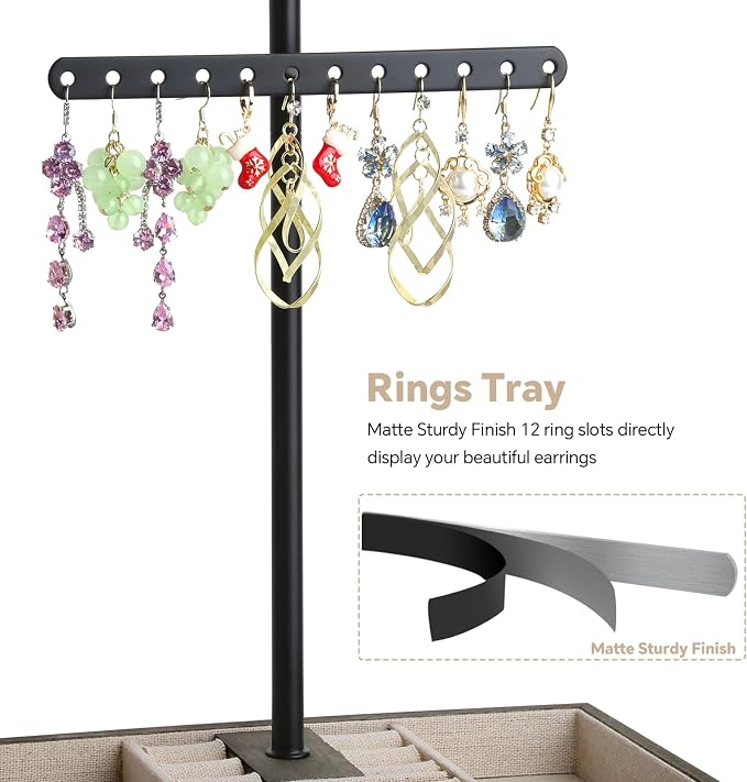 Meangood Jewelry Organizer Stand, 3-Tier Necklace Holder Jewelry Tree with Wooden Storage Drawer Box for Necklace Bracelet Earring Ring, Walnut
