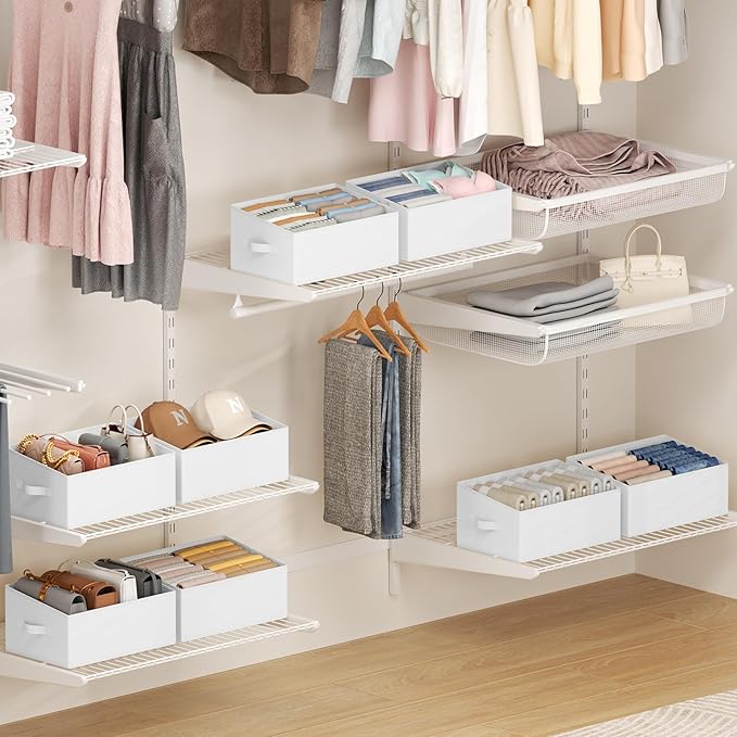 DIMJ Closet Storage Bins 6 Pack - Fabric Storage Baskets for Shelves, Large Clothes Organizers with Handles, Trapezoid Shelf Organization Storage Cubes for Purse, Toys, Books, Towel, Clothes