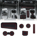 Silverado Sierra 1500 Console Liners - Compatible with Refreshed Models 2022-2026 Silverado/Sierra 1500 - [3D High-Edge Liquid Silicone] 6PCS Cup Holder Mats, Full Console w/Bucket Seats ONLY - Red