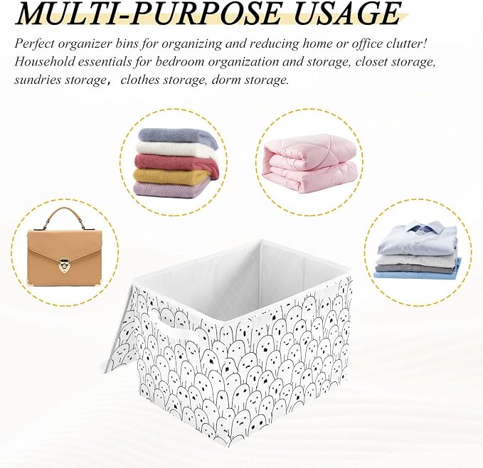 Halloween Ghosts Storage Bins with Lids and Carrying Handle,Foldable Storage Boxes Organizer Containers Baskets Cube with Cover for Home Bedroom Closet Office
