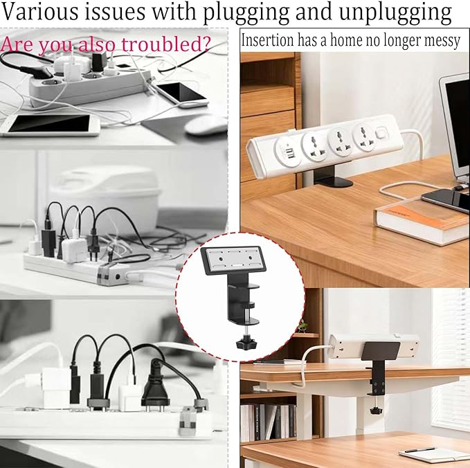 Desk Clamp for Power Strip -No-Drill Removable Power Strip Holder | No-Drill Mount for power strip clamp,Under Desk Power Strip Holder,Desks-Fits 0.5" to 1.96" Width - Black