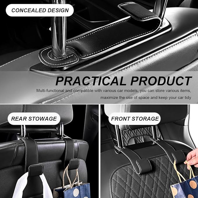 2 PCS Car Seat Headrest Hooks, Microfiber Leather Hanger Holder Hook for Hanging Purse and Bag, Universal Vehicle Back Seat Organizer Hook for Grocery Bag Handbag Coat (Gray)
