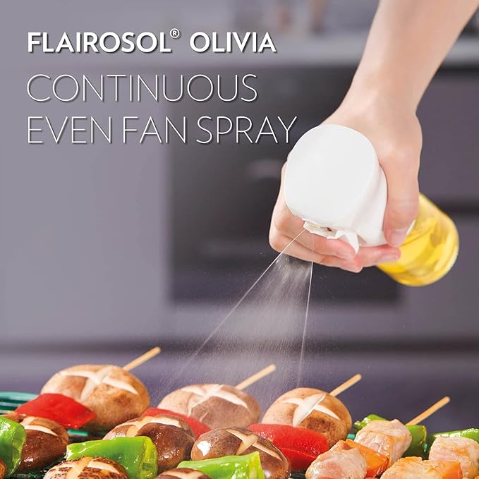 OLIVIA Signature The Original Advanced Oil Sprayer for Cooking, Salads, BBQs and More, Continuous Spray with Portion Control, Trusted by Chefs. Patented Technology. (Glass Bottle) (Gold Print)