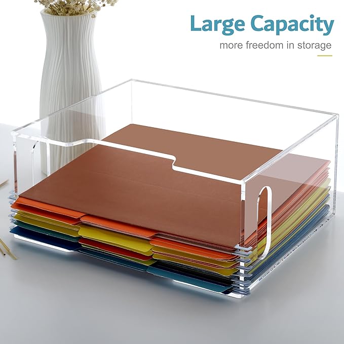 DINGHUO Acrylic File Organizer for Desk, Letter Size Hanging File Folder Holder with Handles, Clear Portable Storage Box for Office Home School -1 Pack