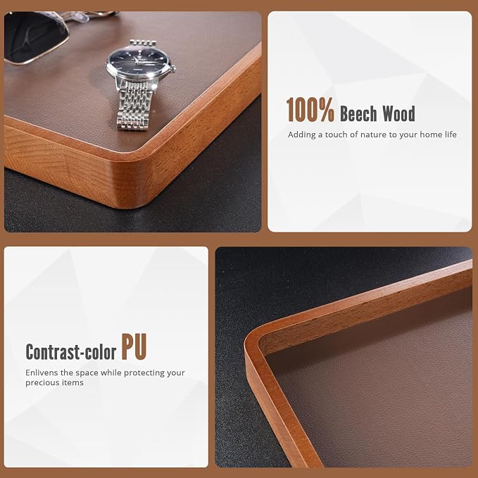 ProCase Wood Valet Tray for Men, Key Tray, Desk & Nightstand -DarkBrown | Wood Catch-All EDC Tray for Nightstand Decor, Desk & Entryway, Holds Keys, Wallets, Watches, Phones & Coins
