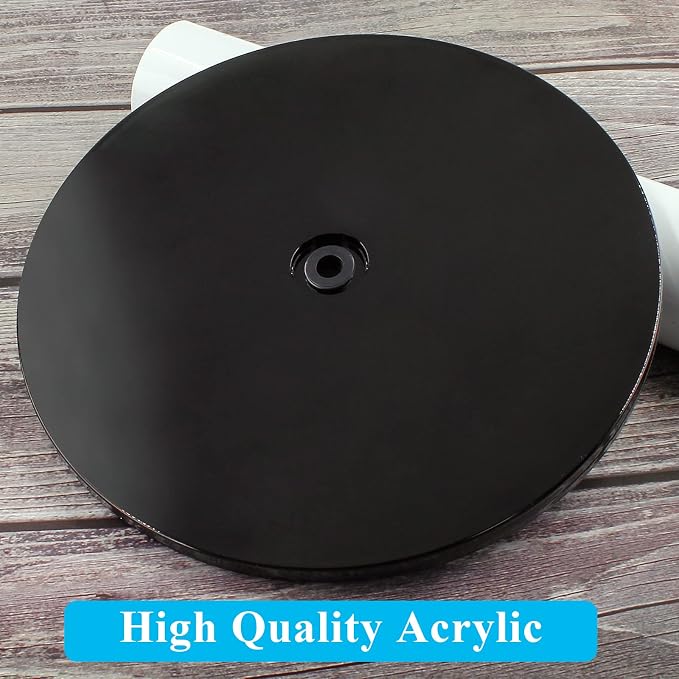 Jersvims 8 Inch Acrylic Turntable Platter, Black, 2Pcs | Round Rotating Plate, For Kitchen Pantry Cabinet Desk, Turntable Organizer, Spice Cake Cookie Decorating