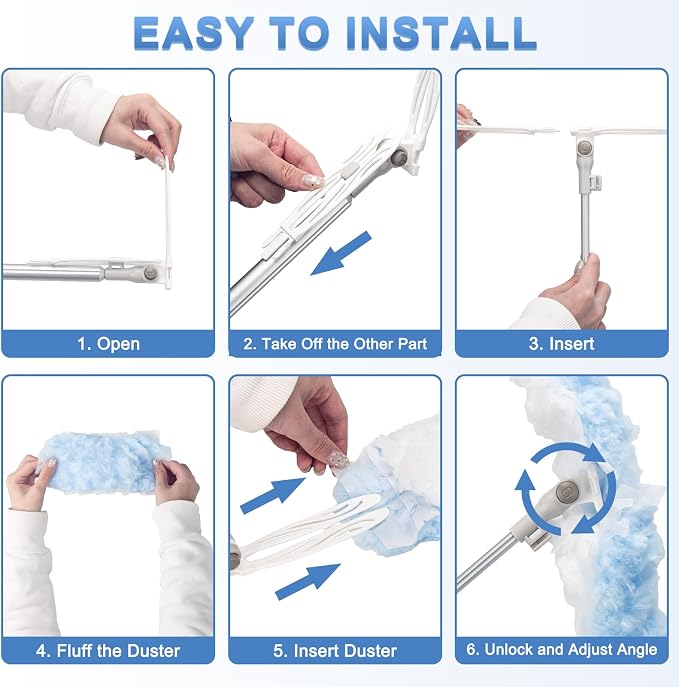 Duster Refill Kit with 6ft Super Extendable Handle for Swiffer, 40Pcs | 6ft Super Extendable Handle,Compatible with Swiffer, 360° Disposable Microfiber Dusting Pads