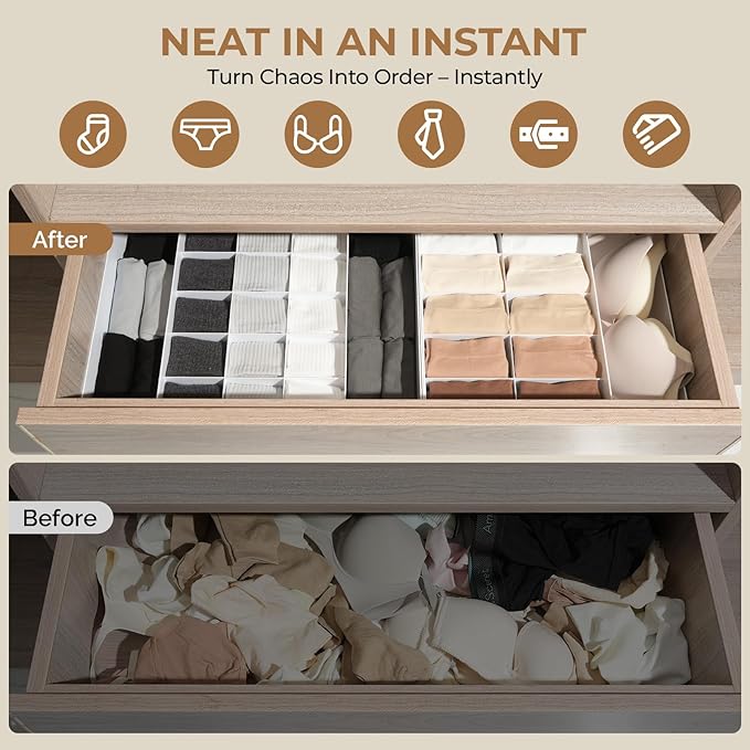 Expandable Drawer Organizer – 14-Grid Storage Box for Underwear, Bras, Socks, Baby Clothes – Fits Closets & Dressers (10+4)
