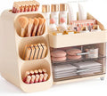 Booklov Large Makeup Organizer for Vanity Countertop, Cream | Clear Acrylic Cosmetic Display Case, Beauty Brush Holder for Bathroom Counter, Make Up Skincare Lipsticks Storage