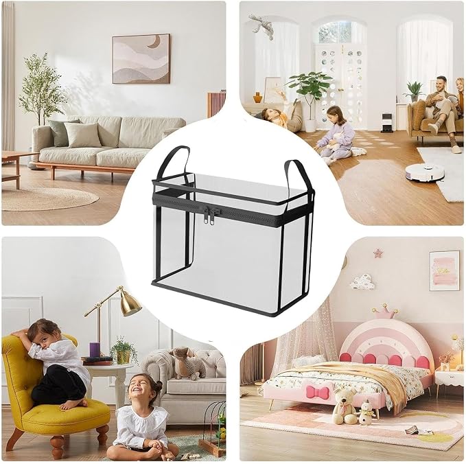 Large Clear Thick Plastic Storage Box with Hinged Lid, Heavy-Duty Durable High Capacity Organizer, Foldable Storage Box,Perfect for Home, Camping, Travel, Attic & Moving (Black-L-2)