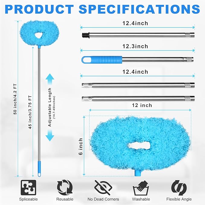 Storystore Ceiling Fan Cleaner Duster - Adjustable Duster with Extension Pole,Dusters for Cleaning Fan Blade, Walls and Cobweb (2Pcs Blue)