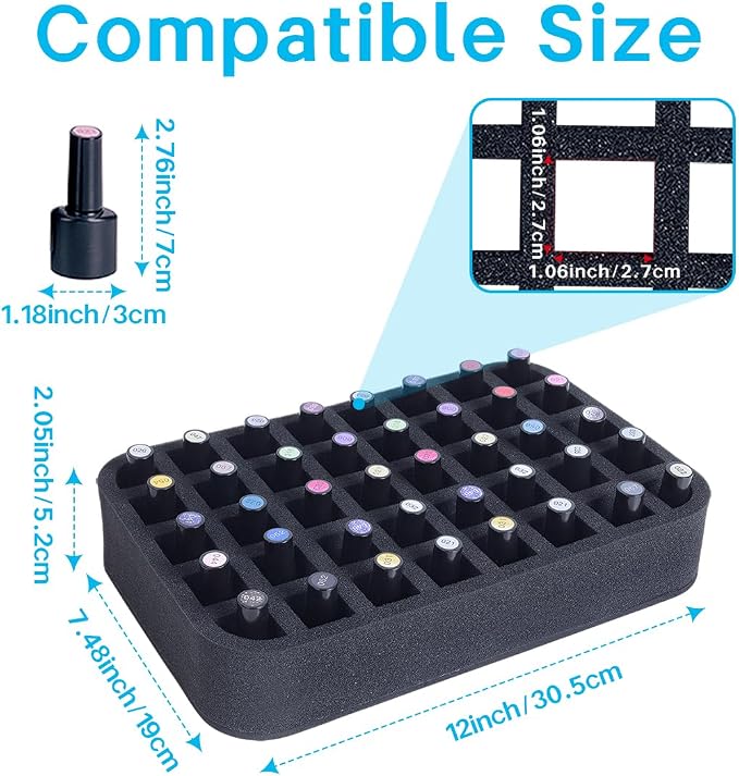 2 Pack Nail Polish Organizer Holder Foam Pad with Slots for Storage 80 Bottles (15ml/0.5fl.oz) Nail Polish or Essential Oil Tray for Drawers Black