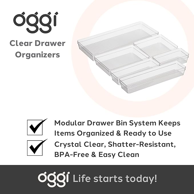 Oggi Clear Drawer Organizer - 3" X 12.5" - Ideal for Organizing Kitchen Drawers, Office, Desk, Silverware, Kitchen Utensils, Cosmetics and Bathrooms