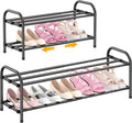 Hleelomi 2-Tier Expandable Shoe Rack for Entryway，Adjustable Metal Shoe Organizer for Closet,Living Room,Dorm,Black