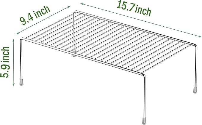 Redrubbit 2 Pack Large (15.7 x 9. 4 Inch) Cabinet Storage Shelf Rack, Rustproof Kitchen Counter and Cabinet Shelf, Storage Rack Organizer for Kitchen, Fridge, Cabinet, Bathroom, Chrome