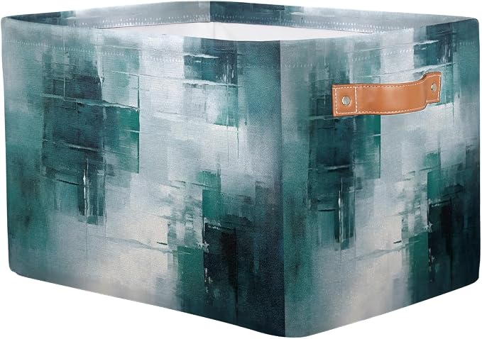 Rectangle Storage Baskets for Shelves, Abstract Teal Gray Texture Storage Cube Organizer Bins Collapsible Toy Basket for Nursery Home Room
